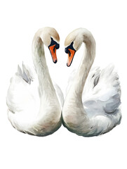 Fototapeta premium Two white swans with their necks intertwined, forming a heart shape.