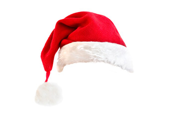 Photo of a red Christmas Santa Claus hat isolated on transparent background, png file