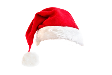 Photo of a red Christmas Santa Claus hat isolated on transparent background, png file