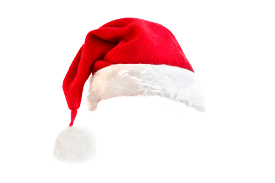 Photo of a red Christmas Santa Claus hat isolated on transparent background, png file