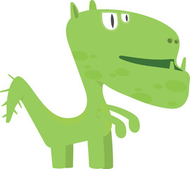 Green reptile monster. Cartoon scary dragon character
