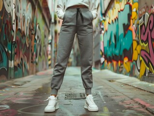 Fashionable Urban Street Style in Graffiti Covered Alley
