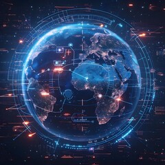 Fototapeta premium Digital Earth Interface Overlay Highlighting Global Technology Connectivity and Information Exchange