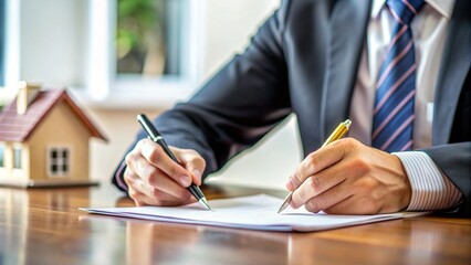 Close-up of the home buyer's hand during the transaction