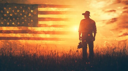Happy labor DAY, workers against the background of the flag