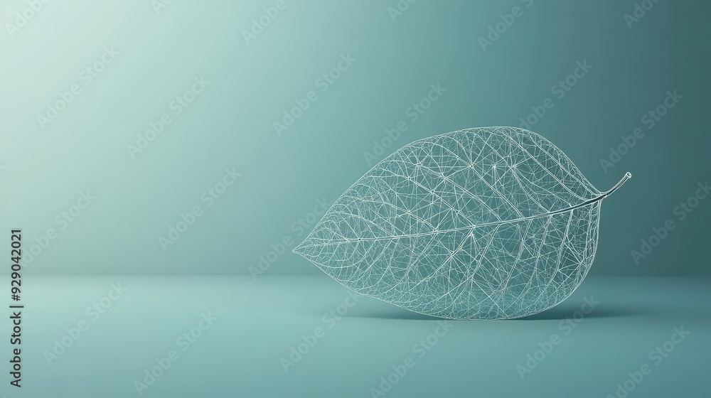 Wall mural Organic leaf with virtual connections, technature synthesis, 3D illustration