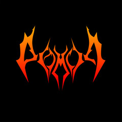 demon text typography gradient color. Dark Lettering metal shape. Vector illustration design for t-shirt music print