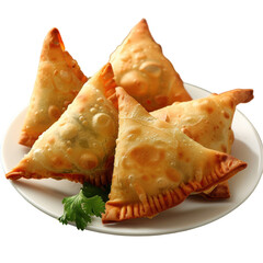 Vegetable Samosa with Chutney Isolated on Transparent or White Background, PNG