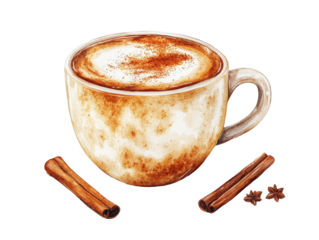 A cozy cup of cinnamon latte with frothy milk, perfect for warming up on a chilly day. Ideal for food and beverage photography.