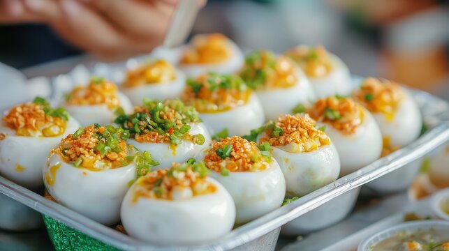 Filipino balut being served at a street market, unique street food experience, cultural delicacy