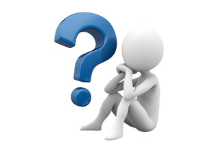 a 3d man sitting on the floor with a question mark