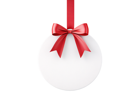 a white circle with a red bow