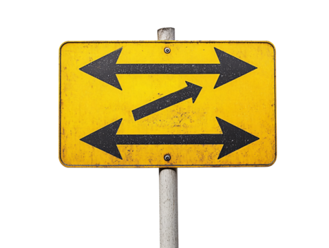 a yellow sign with arrows pointing to different directions - Powered by Adobe
