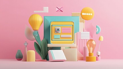 3D illustrations related to advertisement and marketing. 