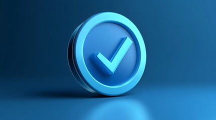 A 3D icon of a blue checkmark verified badge symbol, isolated. 
