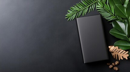 Black matte coffee pack with a metallic logo, placed on a dark textured background with dramatic lighting, conveying luxury and exclusivity