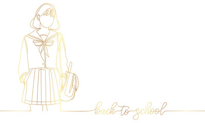Single line drawing of asian women in school uniform. Gold. eps 10