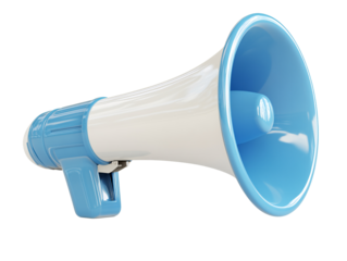 a blue and white megaphone