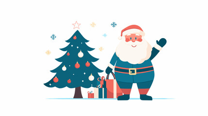 vector santa claus near christmas tree with gifts on white background . Generative AI