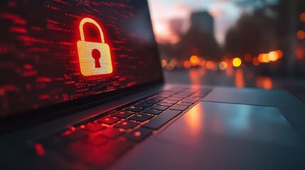 padlock symbol on a laptop screen, showcasing cybersecurity measures for protecting online health information and digital health tools