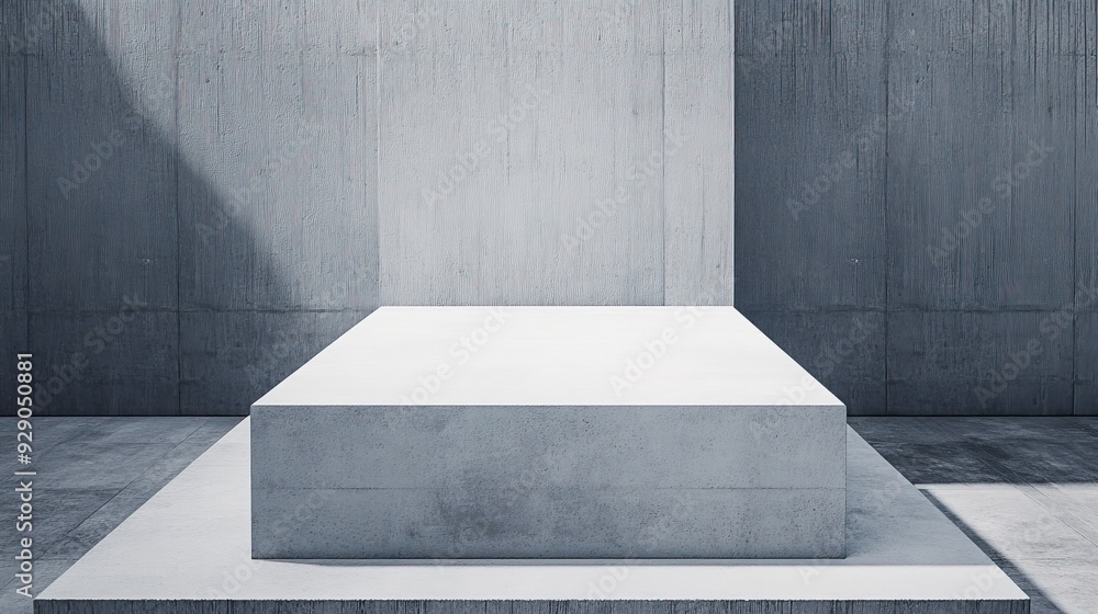 Poster overhead shot of a minimalist podium structure in an urban setting, with surrounding space for text
