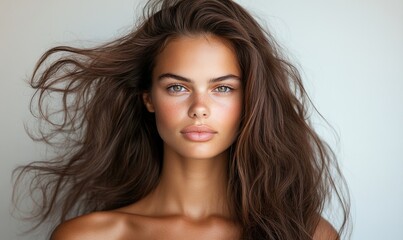 Fototapeta premium Stunning Young Woman with Glossy, Wavy Long Hair: Hair Salon Banner