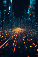 Obraz premium A cityscape with a bright orange line running through it