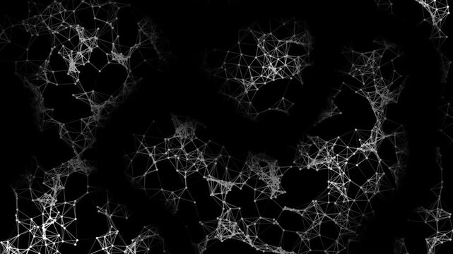 White color lines and dots poly design modern plexus slowly moving on black background, loop able futuristic background