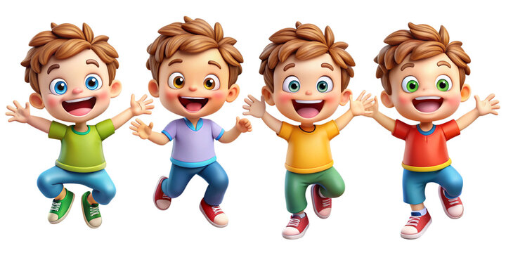 Happy smile laughing jumping playing running cartoon character girl kid child teen person in 3d style design on white background. Human people feelings expression concept