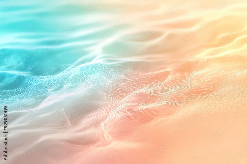 Poster abstract water background with soft gradients of blue and peach hues, creating a serene and calming 