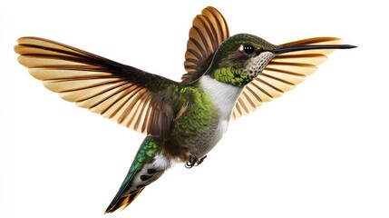 Obraz premium Top view of a hummingbird in mid-flight with wings spread wide, leaving ample copy space