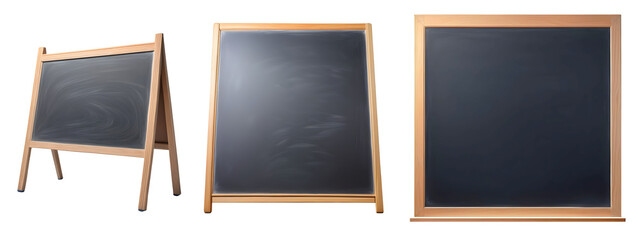 Conjunto de placas de menu com quadros negros vazios em fundo transparente sem fundo