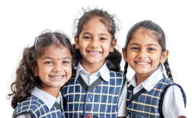 Smiling schoolgirls in uniform