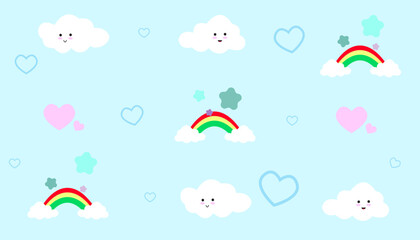 cute background of cute clouds and rainbow