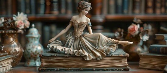 Fototapeta premium A statue of a woman gracefully seated atop an open book.