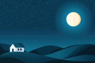 Naklejka premium Bright supermoon shining down on rolling hills, flat design illustration