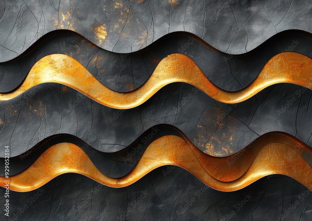 Poster flowing black and gold lines create a striking visual contrast and texture