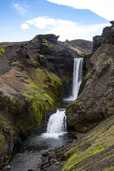 Waterfall on the Fimmvörðuháls trail in Iceland.