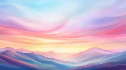A beautiful mountain landscape with a pink and purple sky