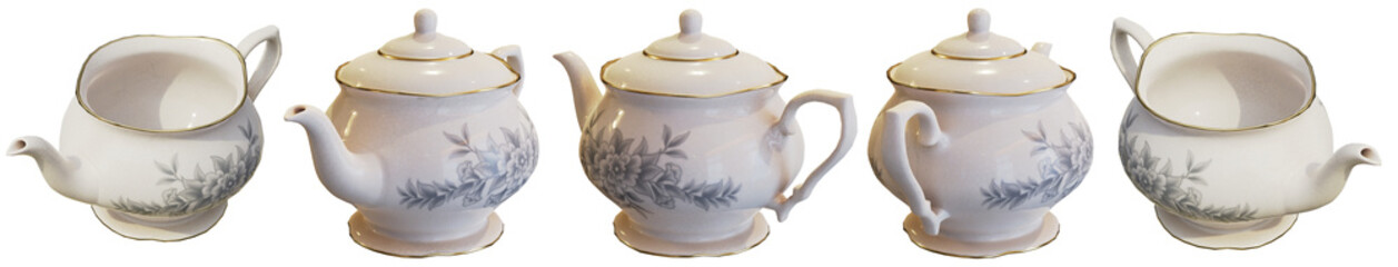 set of tea pot cut out isolated background
