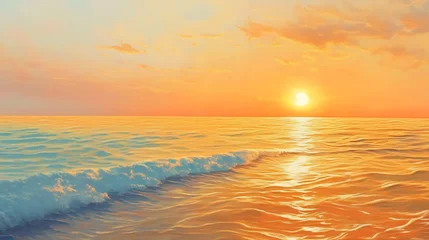 Gardinen Golden Sunset Over Calm Ocean Waves © Handz