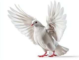 Obraz premium A graceful white dove with wings spread wide, symbolizing peace and freedom in a serene setting.