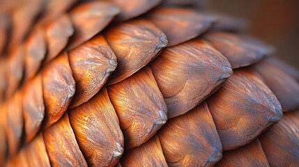 Fototapeta premium Close-up of pinecone scales with a focus on the detailed texture and warm, brown tones.