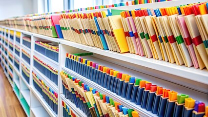 Organized medical records and documents with colorful tabs and labels laid out on a clean white background, ready for analysis or filing.