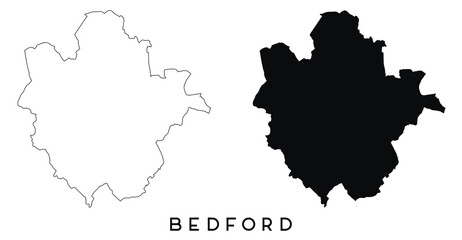 Bedford map outline and black silhouette vector