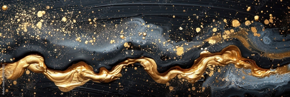 Poster swirls of black and gold create a striking abstract composition with dynamic movement