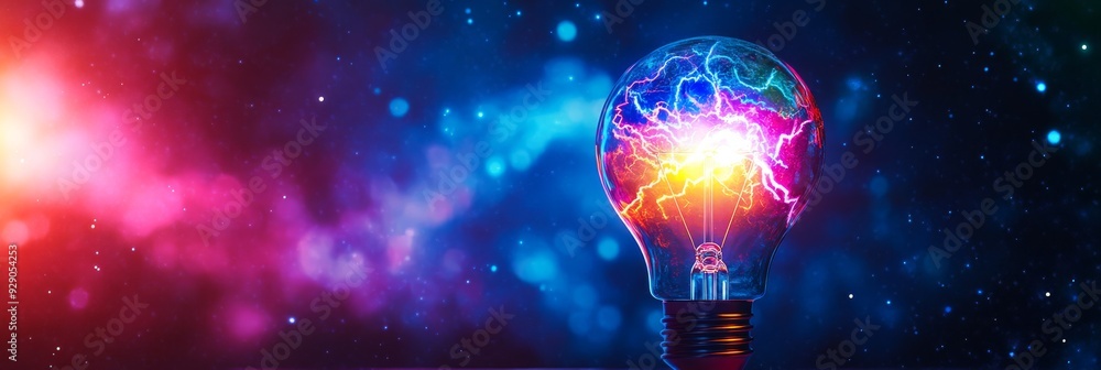 Poster a bright and vibrant digital representation of a light bulb symbolizing both innovation and creativi