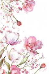 Obraz premium Background image with flowers around it In the middle is white paper.