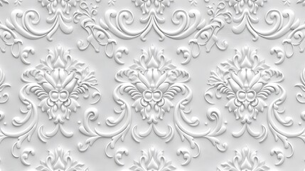 Elegant damask pattern in light gray on a white background for a subtle texture realistic, highly detailed 8k