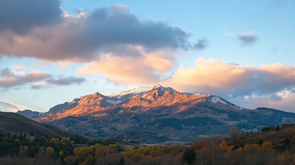 Mountain Peak with Snow at Sunset